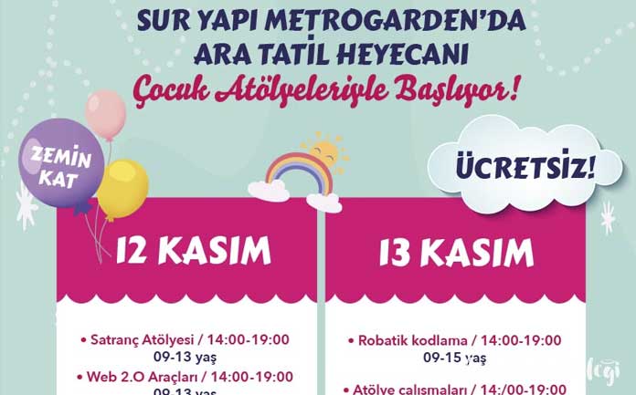 Metrogarden ara tatil etkinlikleri başlıyor Çocuklar eğlenceye doyacak Metrogarden’ın minik ziyaretçileri, bu ara tatilde de doyasıya eğlenecek. Metrogarden ara tatil etkinlikleri başlıyor Çocuklar eğlenceye doyacak Metrogarden’ın minik ziyaretçileri, bu ara tatilde de doyasıya eğlenecek.